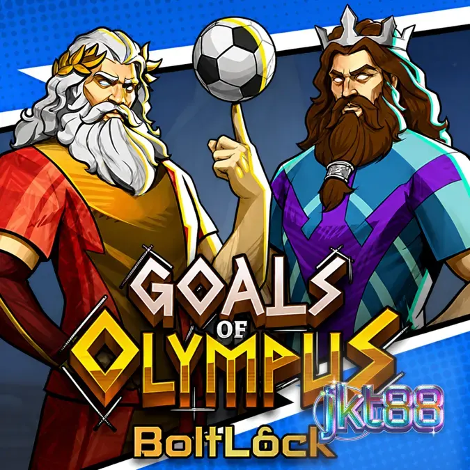 Tampilan visual slot Goals of Olympus BoltLock dengan elemen Zeus dan sepak bola.